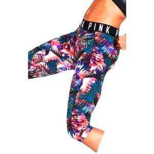 Victoria Secret PINK Ultimate Tropical Palm Tree Cropped Yoga Running Leggings M